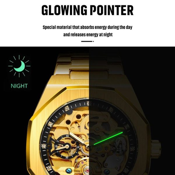 FORSINING F980 Luminous Three Eye Six Shot Weekly Steel Belt Men Fully Automatic Mechanical Watch (Silver Belt White Face) - Image 7
