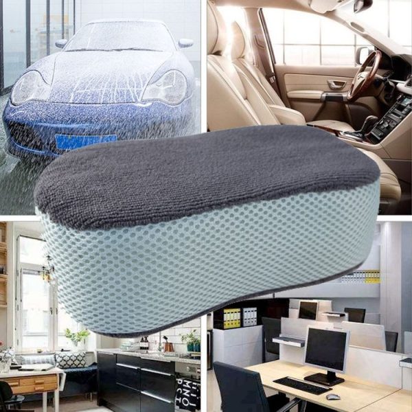 A01SP21 Ultra Fine Fiber Towel Cloth Sandwiches 8-shaped Multifunctional Car Washing Sponge Block (Gray Blue) - Image 6