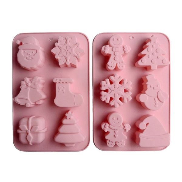 6 Cavity Cake Mold Food Grade Non-Stick Silicone Merry Christmas Festival Dessert Making Mould (Style 1) - Image 2