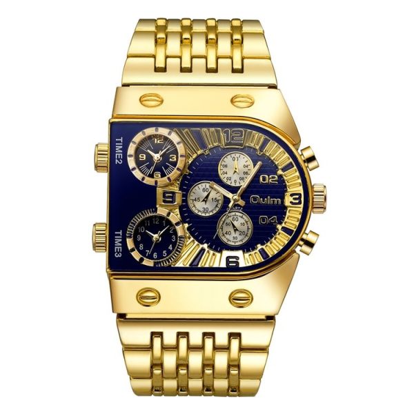 Oulm 9315 Multi Time Zone Large Dial Luminous Men Watch Steel Strap Casual Quartz Watch (Blue)