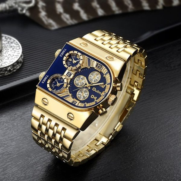 Oulm 9315 Multi Time Zone Large Dial Luminous Men Watch Steel Strap Casual Quartz Watch (Blue) - Image 2
