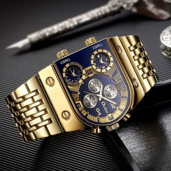 Oulm 9315 Multi Time Zone Large Dial Luminous Men Watch Steel Strap Casual Quartz Watch (Blue) - Image 3