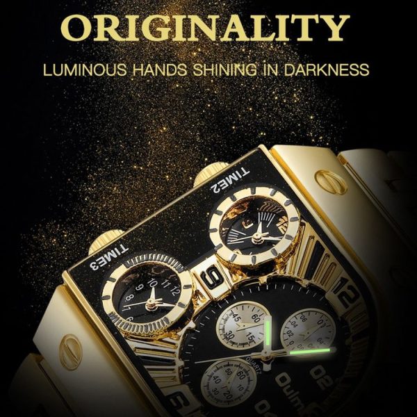 Oulm 9315 Multi Time Zone Large Dial Luminous Men Watch Steel Strap Casual Quartz Watch (Blue) - Image 4