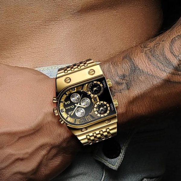 Oulm 9315 Multi Time Zone Large Dial Luminous Men Watch Steel Strap Casual Quartz Watch (Blue) - Image 5
