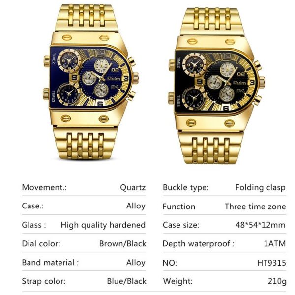 Oulm 9315 Multi Time Zone Large Dial Luminous Men Watch Steel Strap Casual Quartz Watch (Blue) - Image 7