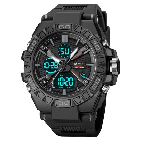 STRYVE S8026 Sports Colorful Night Light Electronic Waterproof Watch Multifunctional Student Watch (Black)