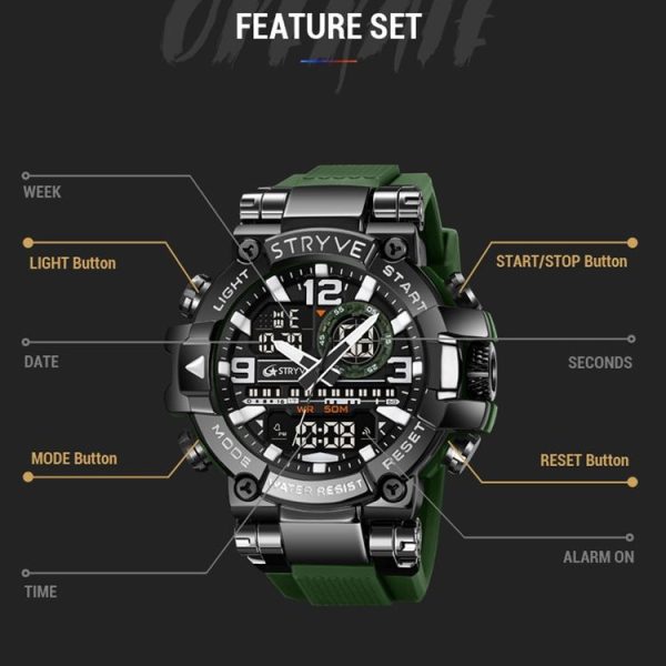 STRYVE S8026 Sports Colorful Night Light Electronic Waterproof Watch Multifunctional Student Watch (Black) - Image 5