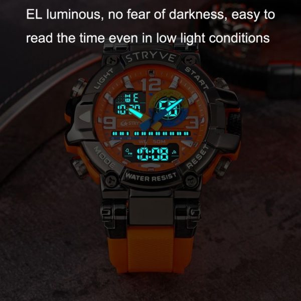 STRYVE S8026 Sports Colorful Night Light Electronic Waterproof Watch Multifunctional Student Watch (Black) - Image 6