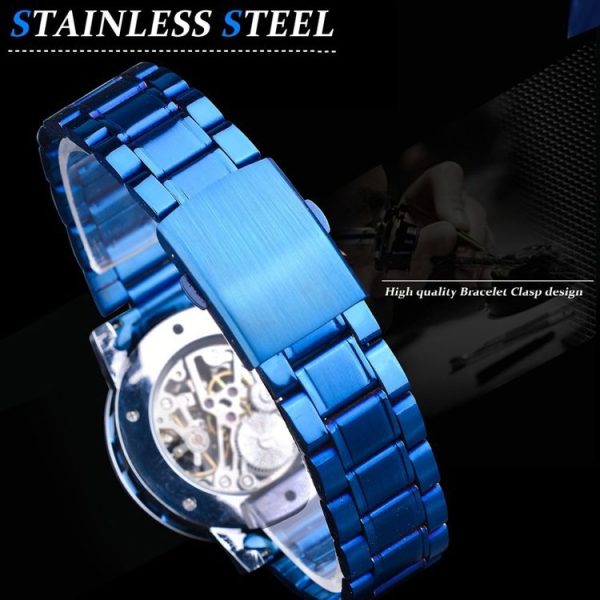 Winner Leisure Skeleton Diamond Luminous Pointer Watch Men Manual Mechanical Watch (Gold Belt Gold Shell Gold Face) - Image 5