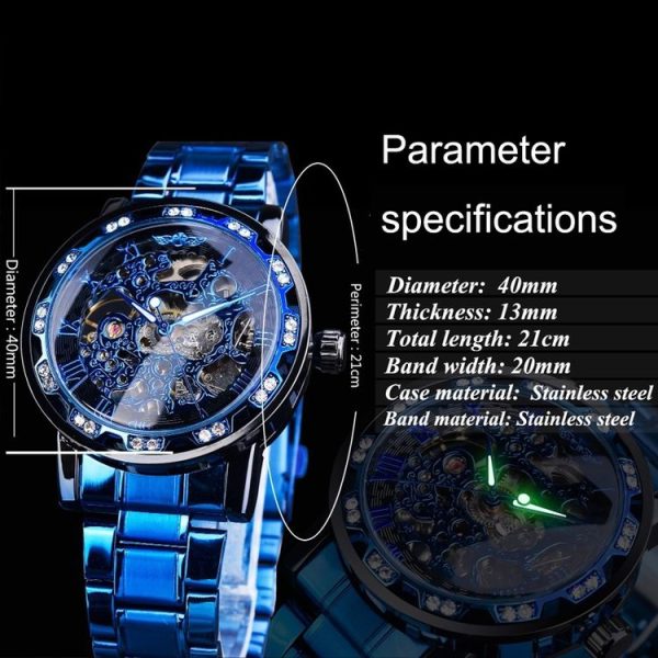 Winner Leisure Skeleton Diamond Luminous Pointer Watch Men Manual Mechanical Watch (Gold Belt Gold Shell Gold Face) - Image 7