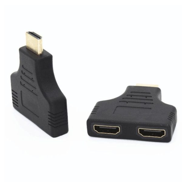 5pcs HDMI Male To 2 HDMI Female Adapter HD Computer Conversion Transformation Plug (Black) - Image 2