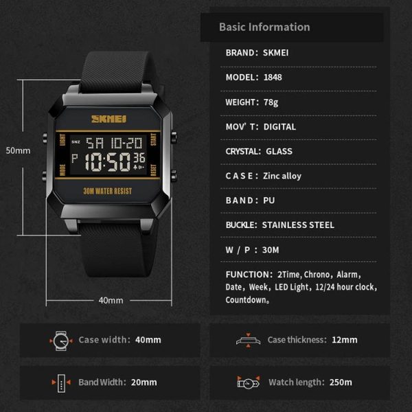 SKMEI 1848 Fashion Multifunctional Student Sports Waterproof Men Watch (Red) - Image 8