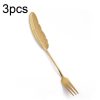 304 Stainless Steel Feather Spoon Fork Literary Tableware, Style: 3pcs Fork-Titanium Gold