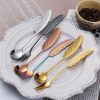 304 Stainless Steel Feather Spoon Fork Literary Tableware, Style: 3pcs Fork-Titanium Gold - Image 4