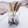 304 Stainless Steel Feather Spoon Fork Literary Tableware, Style: 3pcs Fork-Titanium Gold - Image 5