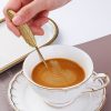 304 Stainless Steel Feather Spoon Fork Literary Tableware, Style: 3pcs Fork-Titanium Gold - Image 6