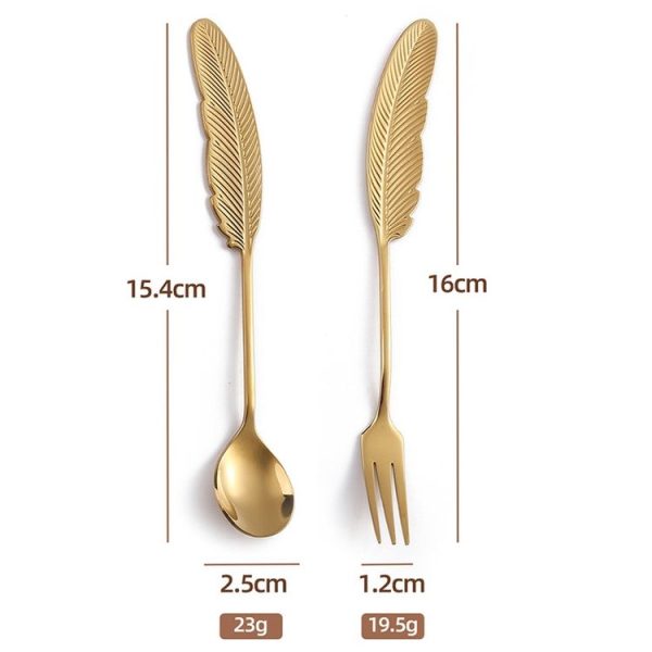 304 Stainless Steel Feather Spoon Fork Literary Tableware, Style: 2 In 1 True Color -Pink Box - Image 2
