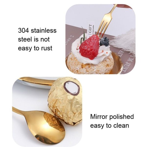 304 Stainless Steel Feather Spoon Fork Literary Tableware, Style: 2 In 1 True Color -Pink Box - Image 3