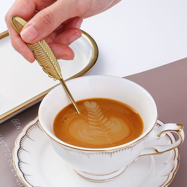 304 Stainless Steel Feather Spoon Fork Literary Tableware, Style: 2 In 1 True Color -Pink Box - Image 6