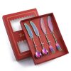 304 Stainless Steel Feather Spoon Fork Literary Tableware, Style: 4 In 1 Dazzle-Red Box