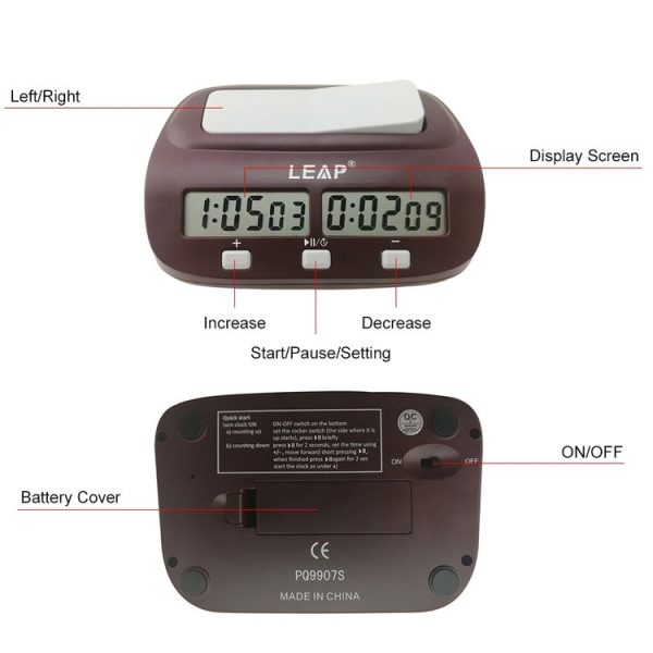 LEAP PQ9907S Chess Clock International Chess Go Clock (Wine Red) - Image 3