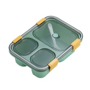 Sealed Compartment Microwave Plastic Lunch Box Portable Student Lunch Plate, Specification: 850ml (Green)