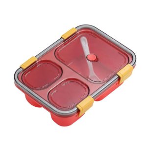 Sealed Compartment Microwave Plastic Lunch Box Portable Student Lunch Plate, Specification: 850ml (Red)