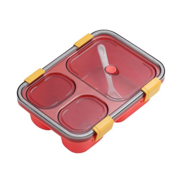 Sealed Compartment Microwave Plastic Lunch Box Portable Student Lunch Plate, Specification: 850ml (Red)