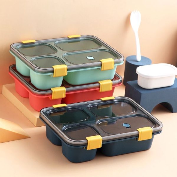 Sealed Compartment Microwave Plastic Lunch Box Portable Student Lunch Plate, Specification: 850ml (Red) - Image 2