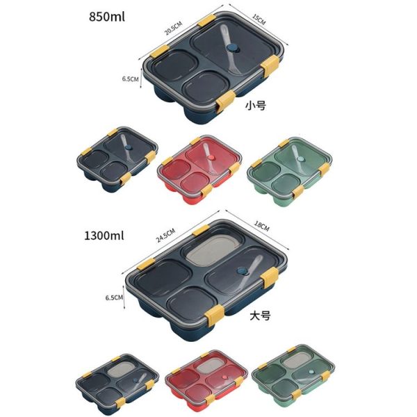 Sealed Compartment Microwave Plastic Lunch Box Portable Student Lunch Plate, Specification: 850ml (Red) - Image 3