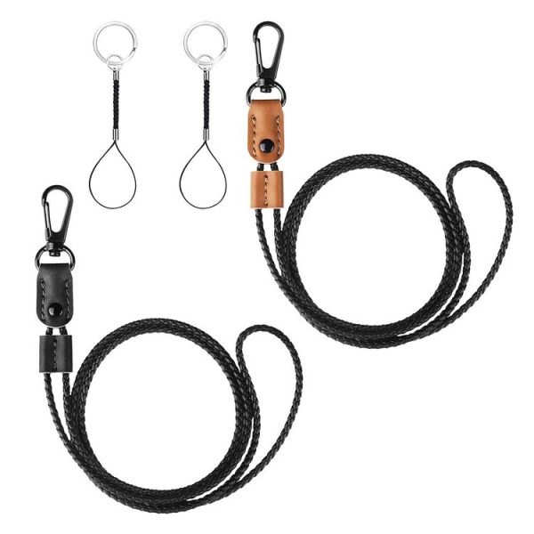 Hand -Woven PU Leather Lanyard Neck Strap For Phone Badge ID Credit Work Card (Black) - Image 2