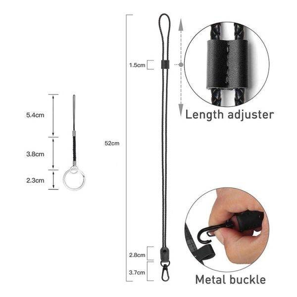 Hand -Woven PU Leather Lanyard Neck Strap For Phone Badge ID Credit Work Card (Black) - Image 3