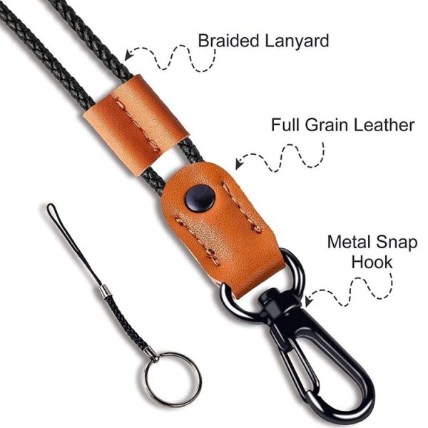 Hand -Woven PU Leather Lanyard Neck Strap For Phone Badge ID Credit Work Card (Black) - Image 4