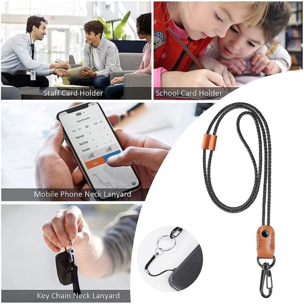 Hand -Woven PU Leather Lanyard Neck Strap For Phone Badge ID Credit Work Card (Black) - Image 5