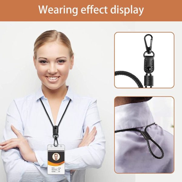 Hand -Woven PU Leather Lanyard Neck Strap For Phone Badge ID Credit Work Card (Black) - Image 6