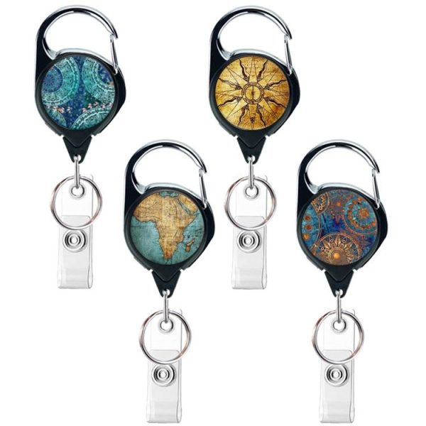 2pcs 65cm Retractable Pull Badge Reel Vintage Compass Map Name Tag Card Badge Holder (Mandala) - Image 2