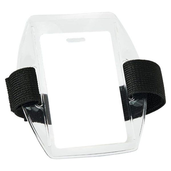 PVC Soft Plastic Card Holder Polyester Reflective Wristband Badge Card Holder Arm Adjustable ID Badge, Specification: Black