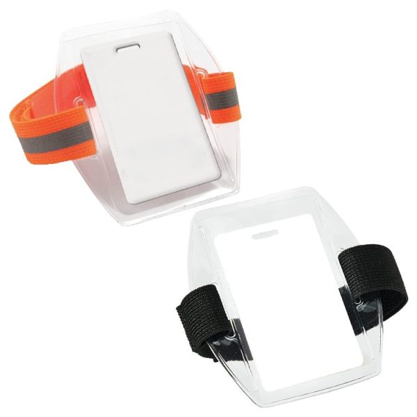 PVC Soft Plastic Card Holder Polyester Reflective Wristband Badge Card Holder Arm Adjustable ID Badge, Specification: Black - Image 2