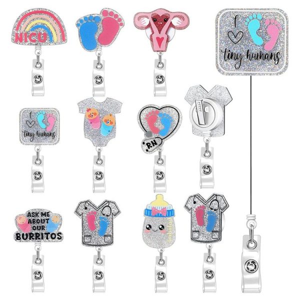 2pcs 65cm Retractable Pull Badge Reel Kristall-Acryl Name Tag Card Badge Holder (Infant Footprint) - Image 2