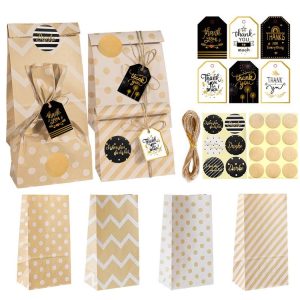 24 In 1 Point Striped Cowhide Paper Bag Retro Thanks Gift Bag Party Bakery Biscuits Candy Bag (Style 1)
