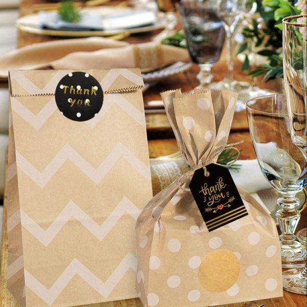 24 In 1 Point Striped Cowhide Paper Bag Retro Thanks Gift Bag Party Bakery Biscuits Candy Bag (Style 1) - Image 3