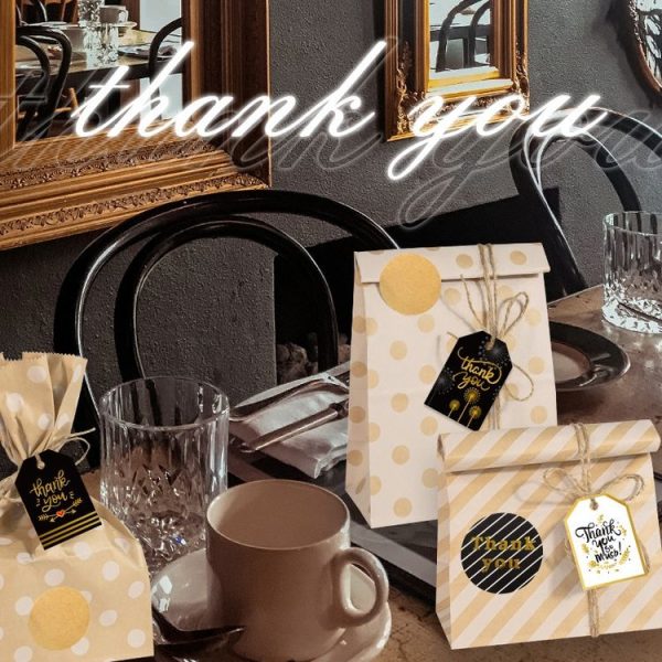 24 In 1 Point Striped Cowhide Paper Bag Retro Thanks Gift Bag Party Bakery Biscuits Candy Bag (Style 1) - Image 5