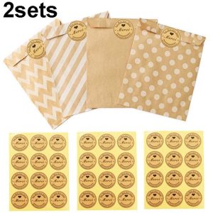 2sets Wave Dot Packaging Kraft Paper Bag Stickers DIY Baking Packaging Gift Bags (G4-41+Merci Sticker)