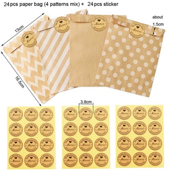 2sets Wave Dot Packaging Kraft Paper Bag Stickers DIY Baking Packaging Gift Bags (G4-41+Merci Sticker) - Image 2