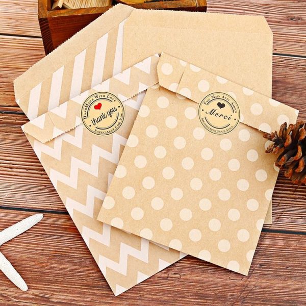 2sets Wave Dot Packaging Kraft Paper Bag Stickers DIY Baking Packaging Gift Bags (G4-41+Merci Sticker) - Image 3