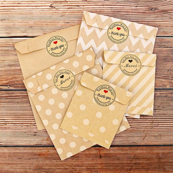 2sets Wave Dot Packaging Kraft Paper Bag Stickers DIY Baking Packaging Gift Bags (G4-41+Merci Sticker) - Image 4