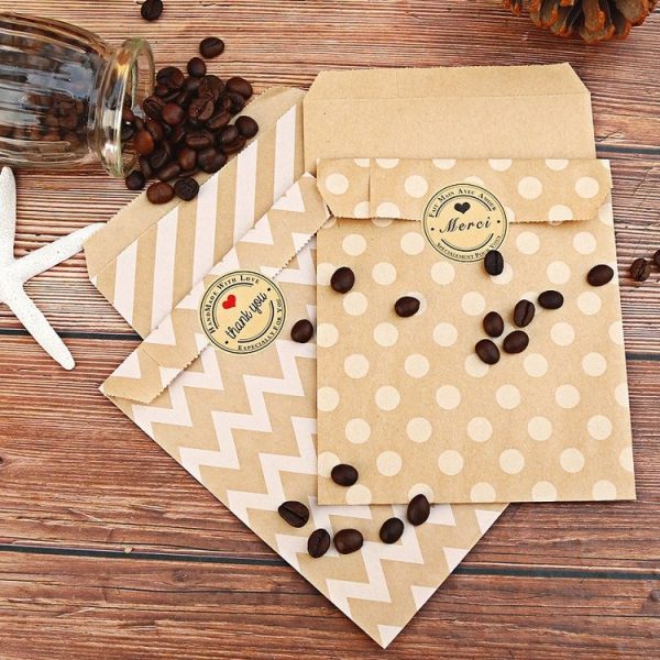 2sets Wave Dot Packaging Kraft Paper Bag Stickers DIY Baking Packaging Gift Bags (G4-41+Merci Sticker) - Image 5