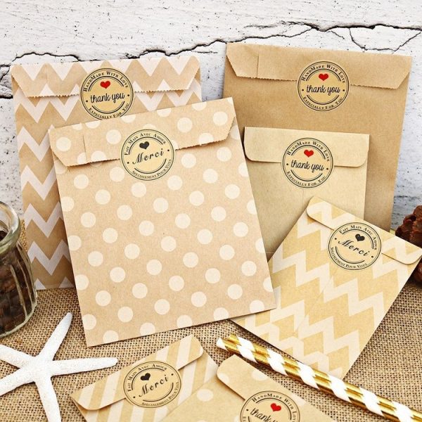 2sets Wave Dot Packaging Kraft Paper Bag Stickers DIY Baking Packaging Gift Bags (G4-41+Merci Sticker) - Image 6