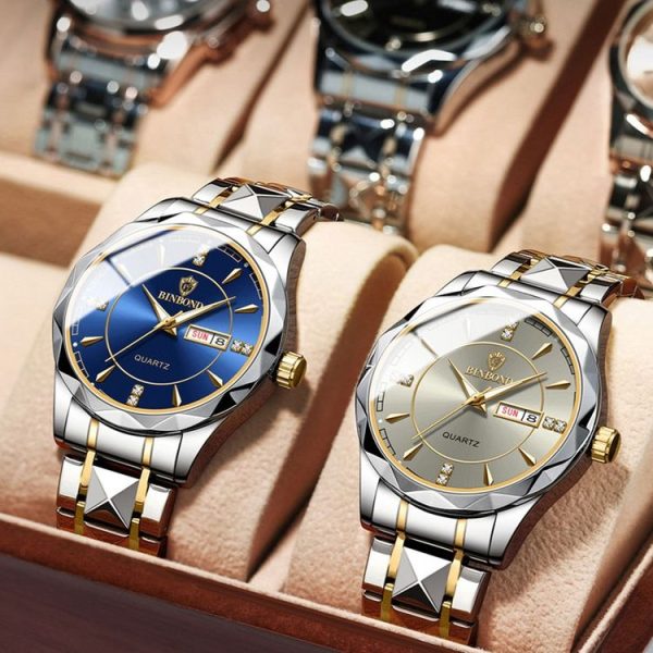 BINBOND B5552 Luminous Multifunctional Business Calendar Quartz Watch (Inter-gold-Gray) - Image 2