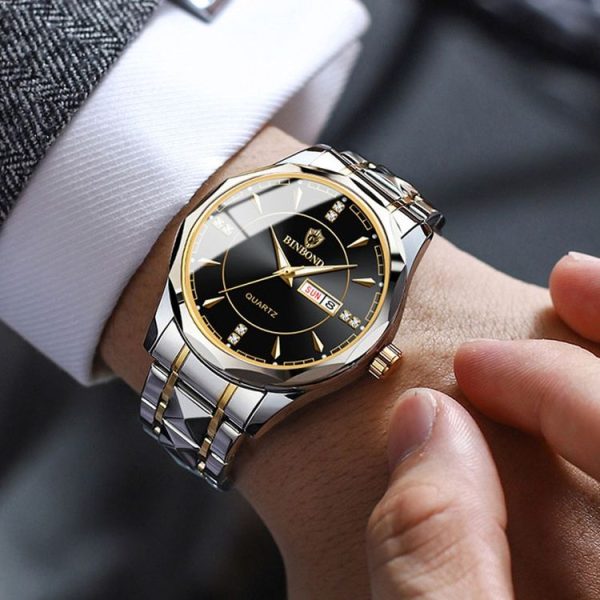 BINBOND B5552 Luminous Multifunctional Business Calendar Quartz Watch (Inter-gold-Gray) - Image 6